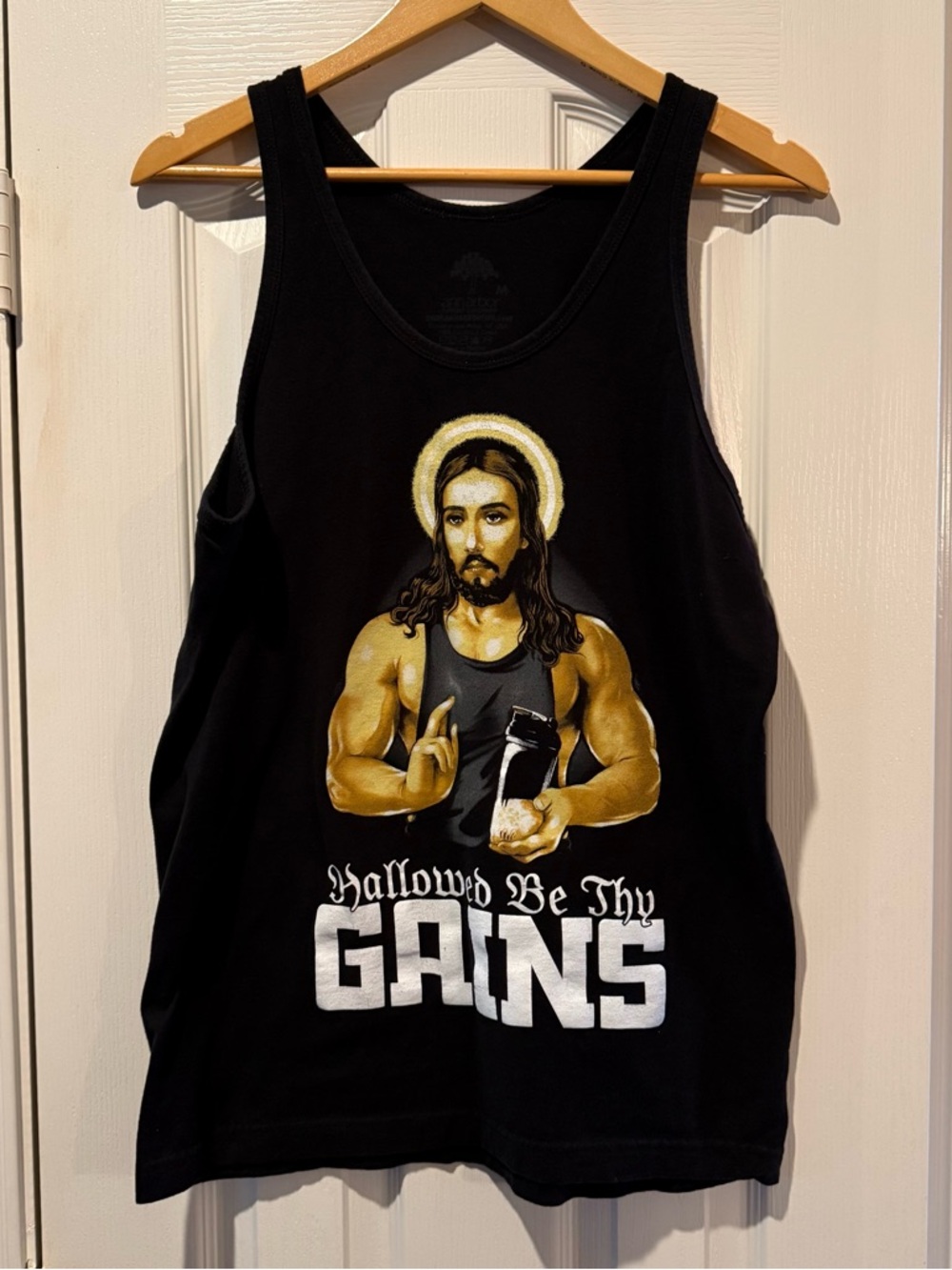 Black Graphic Crewneck Tank Top Humor Funny Workout Men’s Medium Weighlifting
